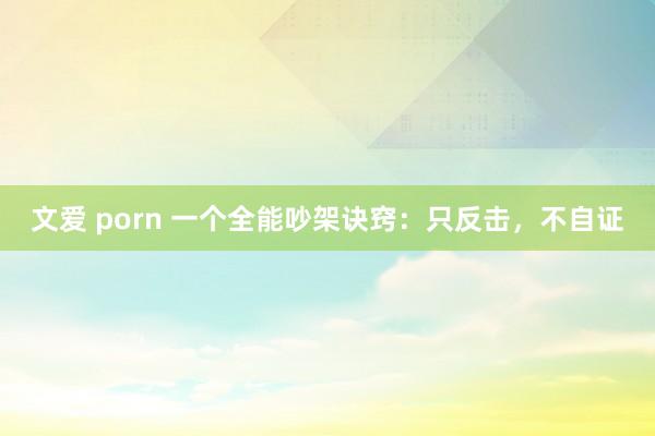 文爱 porn 一个全能吵架诀窍：只反击，不自证